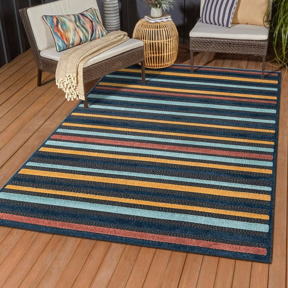 Unique Loom Belize Outdoor Collection Area Rug - Altun (5' 3" x 8' Rectangle Charcoal/Light Blue)