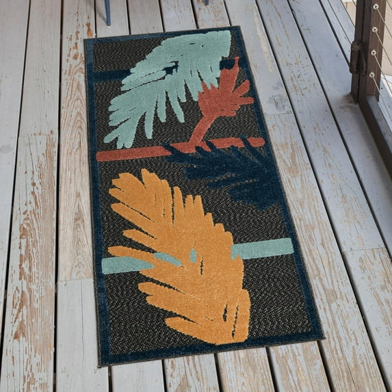 Unique Loom Belize Outdoor Collection Area Rug - Ambergris (2' x 10' Runner Charcoal/Light Blue)