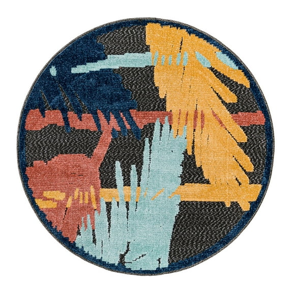 Unique Loom Belize Outdoor Collection Area Rug - Ambergris (3' 3" Round Charcoal/Light Blue)