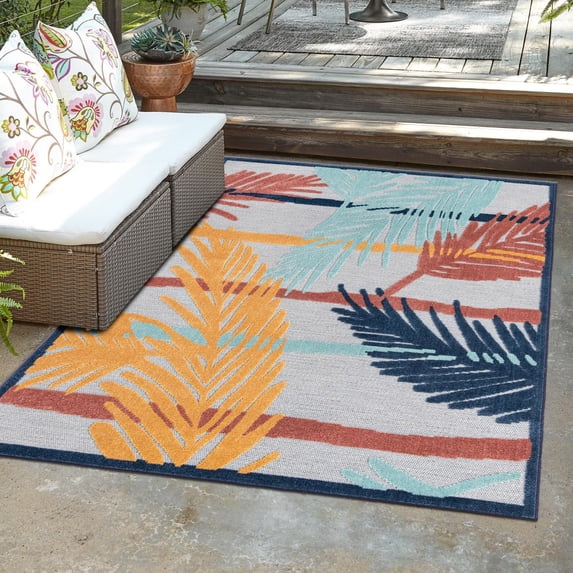 Unique Loom Belize Outdoor Collection Area Rug - Ambergris (4' x 6' Rectangle Gray/Navy Blue)