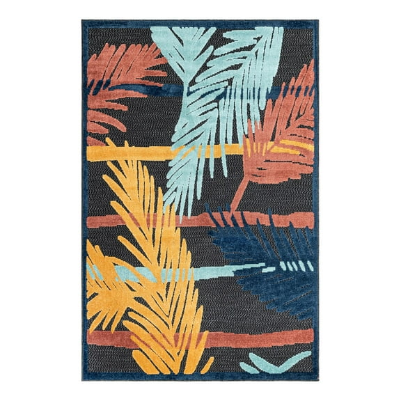 Unique Loom Belize Outdoor Collection Area Rug - Ambergris (5' 3" x 8' Rectangle Charcoal/Light Blue)