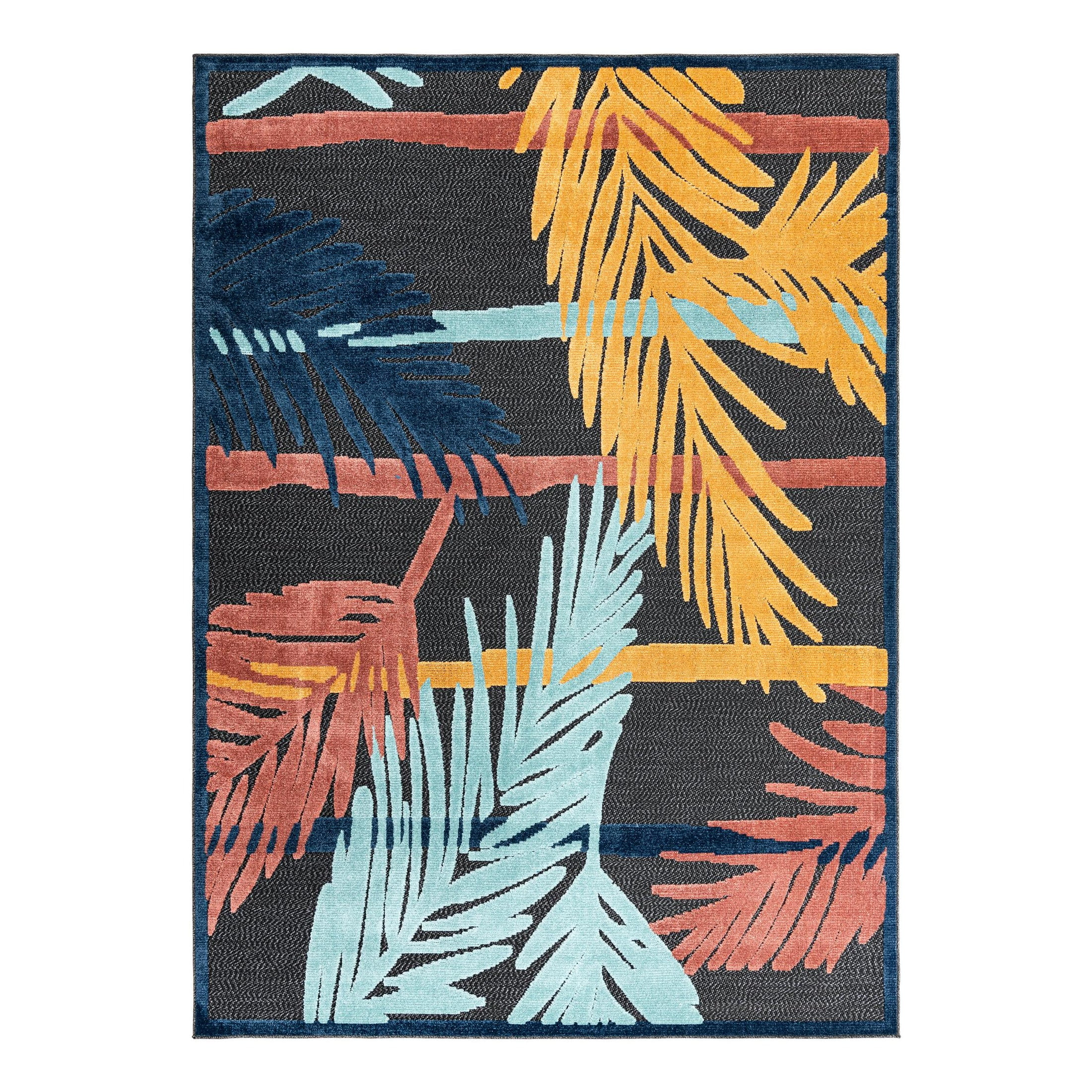 Gray Floral Rectangular Washable Outdoor Area Rug