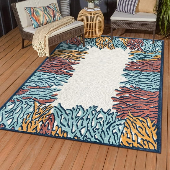 Unique Loom Belize Outdoor Collection Area Rug - Belmopan (5' 3" x 8' Rectangle Multi/Ivory)