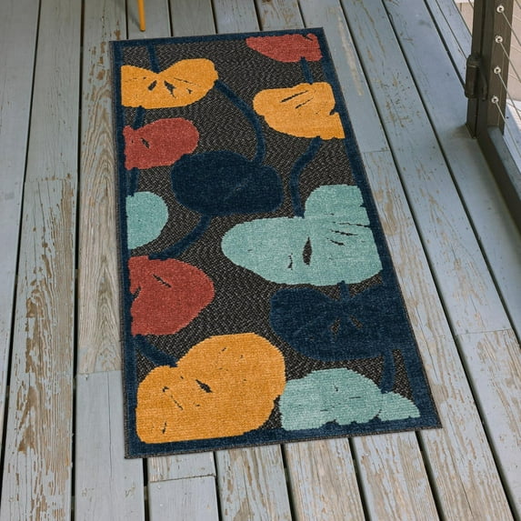 Unique Loom Belize Outdoor Collection Area Rug - Caulker (2' x 6' Runner Charcoal/Light Blue)