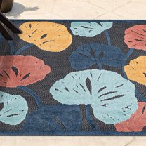 Unique Loom Belize Outdoor Collection Area Rug - Caulker (5' 3" Square Charcoal/Light Blue)