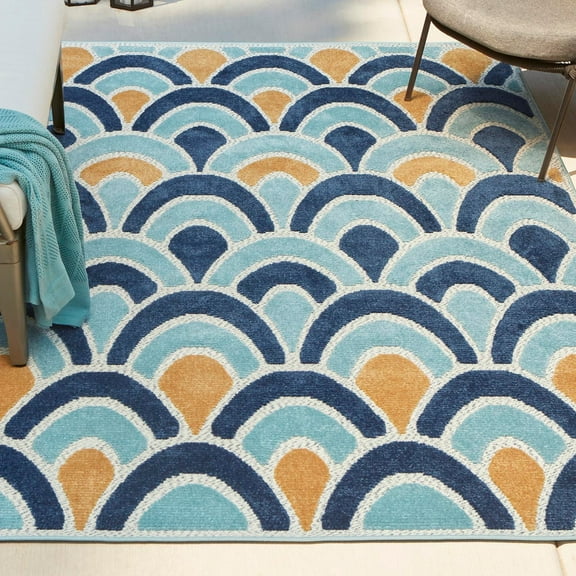 Unique Loom Belize Outdoor Collection Area Rug - Dangriga (6' x 9' Rectangle Blue/Orange)