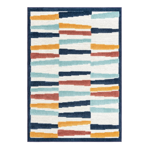 Unique Loom Belize Outdoor Collection Area Rug - Lamanai (4' x 6' Rectangle Ivory/Navy Blue)
