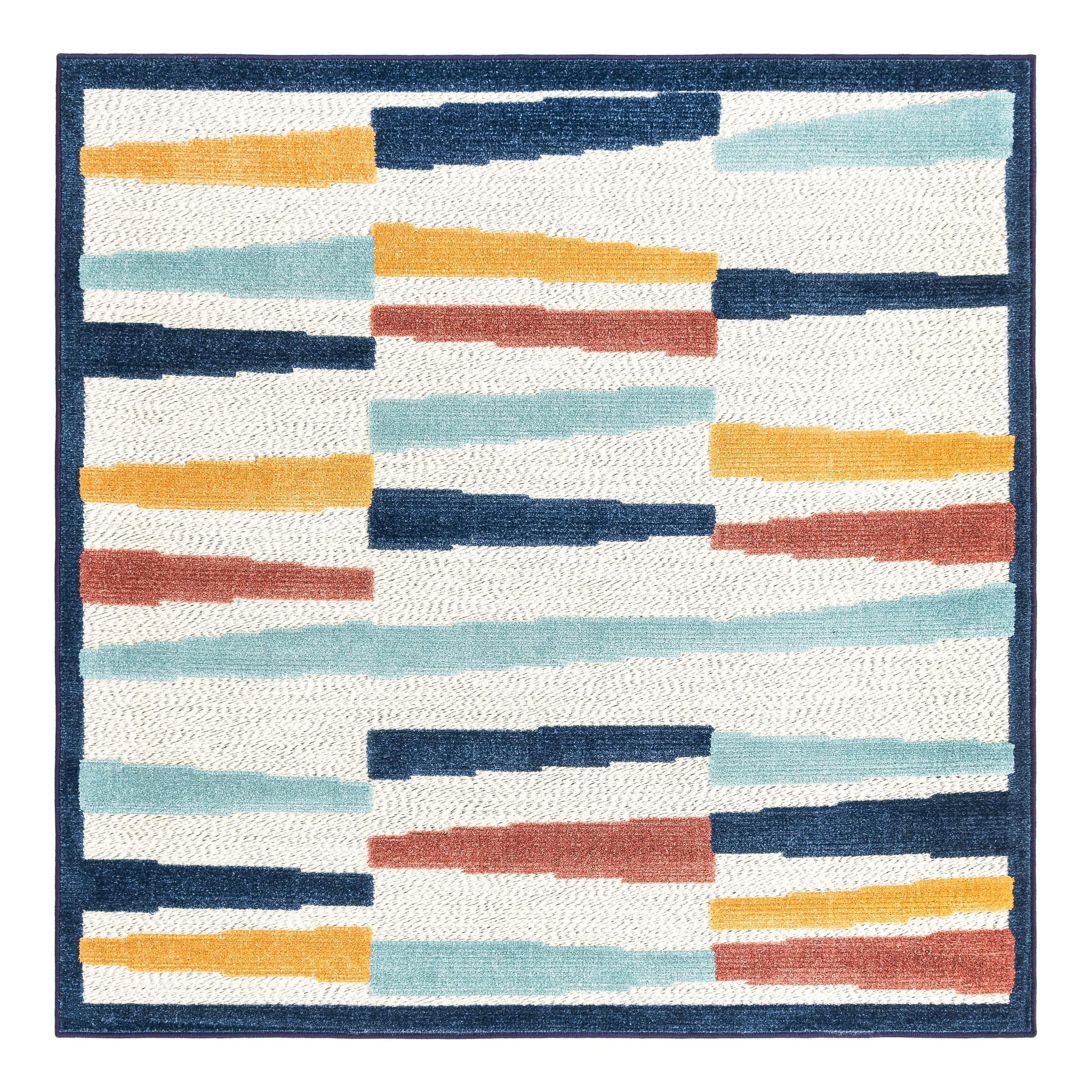 Belize Ivory Square Outdoor Rug with Geometric Patterns 5' 3"