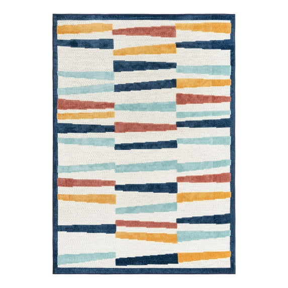 Unique Loom Belize Outdoor Collection Area Rug - Lamanai (6' x 9' Rectangle Ivory/Navy Blue)