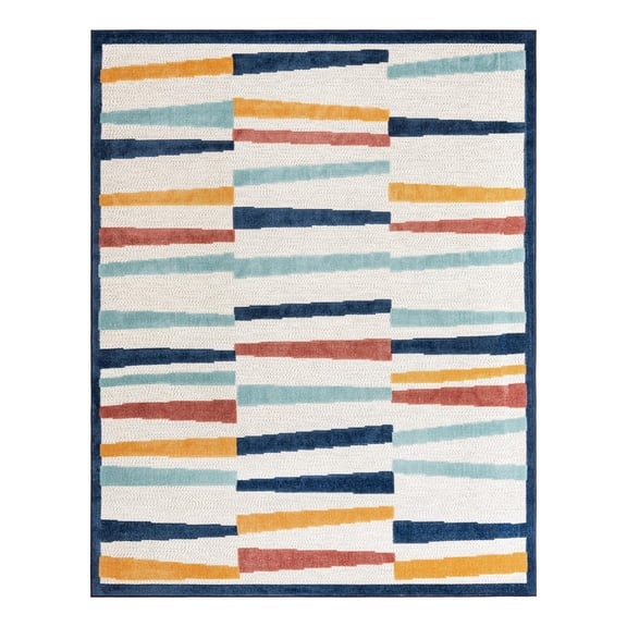 Unique Loom Belize Outdoor Collection Area Rug - Lamanai (7' 10" x 10' Rectangle Ivory/Navy Blue)