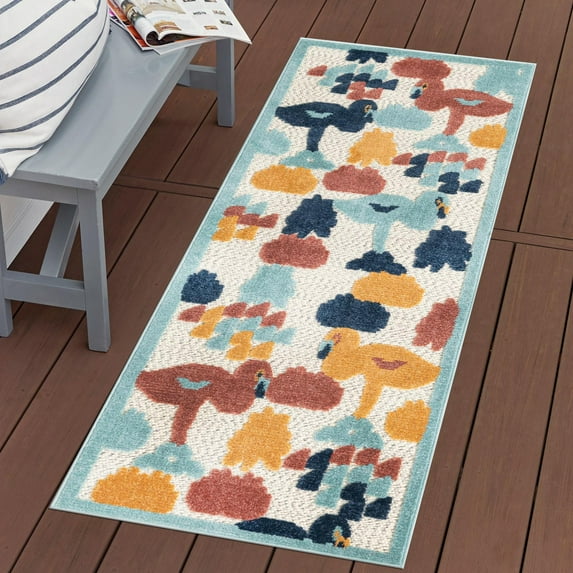 Unique Loom Belize Outdoor Collection Area Rug - Moho (2' x 8' Runner White/Navy Blue)