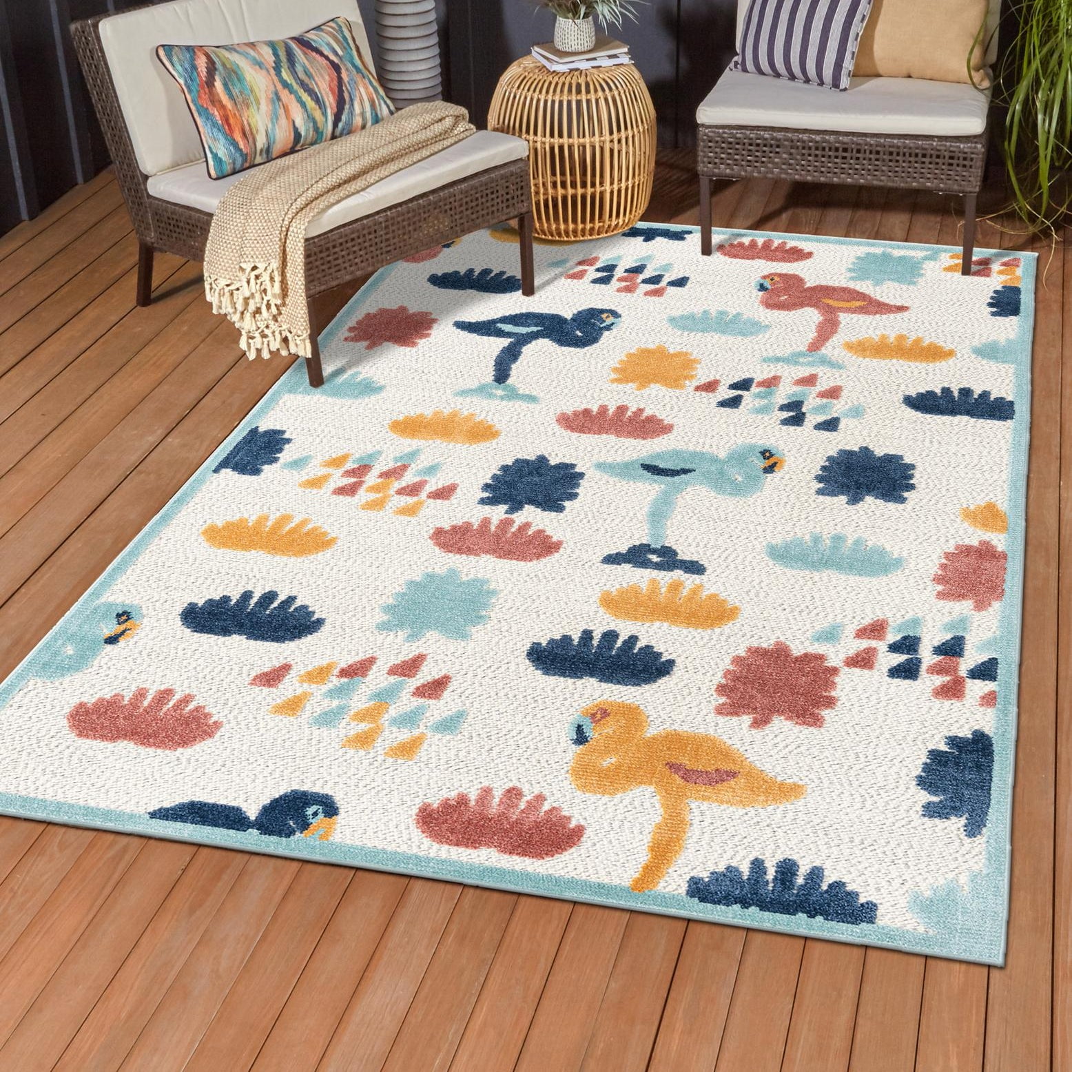 Belize Bliss White Floral 7'x10' Synthetic Outdoor Rug