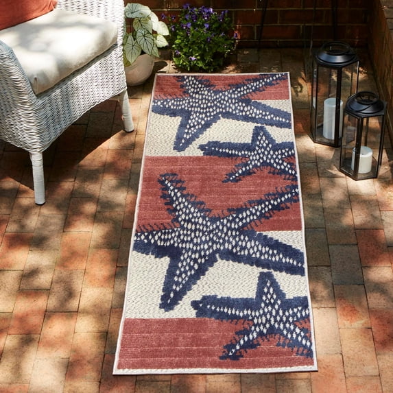 Unique Loom Belize Outdoor Collection Area Rug - Placencia (2' x 10' Runner Ivory/Orange)