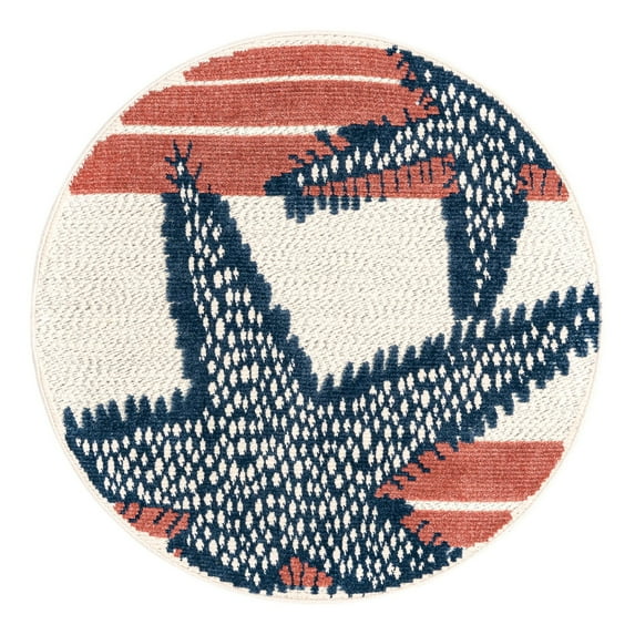 Unique Loom Belize Outdoor Collection Area Rug - Placencia (3' 3" Round Ivory/Orange)