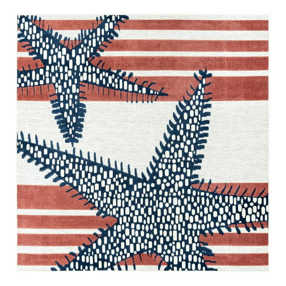 Unique Loom Belize Outdoor Collection Area Rug - Placencia (7' 10" Square Ivory/Orange)