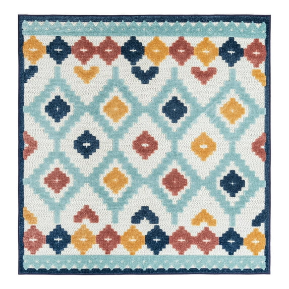 Unique Loom Belize Outdoor Collection Area Rug - Sarstoon (5' 3" Square Ivory/Light Blue)