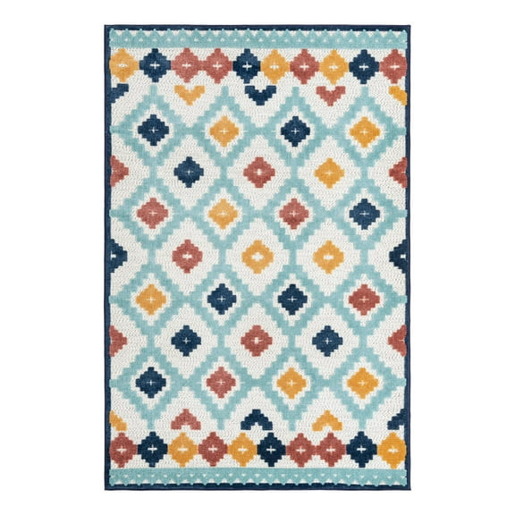 Unique Loom Belize Outdoor Collection Area Rug - Sarstoon (5' 3" x 8' Rectangle Ivory/Light Blue)
