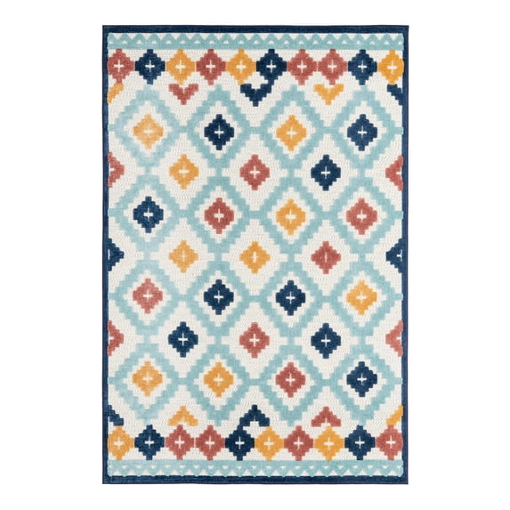 Unique Loom Belize Outdoor Collection Area Rug - Sarstoon (6' x 9' Rectangle Ivory/Light Blue)