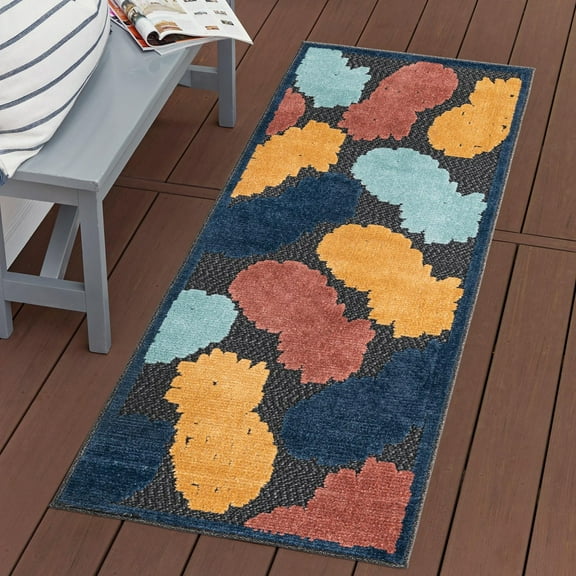 Unique Loom Belize Outdoor Collection Area Rug - Turneffe (2' x 10' Runner Black/Rust Red)