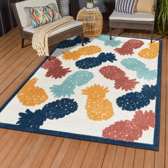 Unique Loom Belize Outdoor Collection Area Rug - Turneffe (7' x 10' Rectangle White/Rust Red)