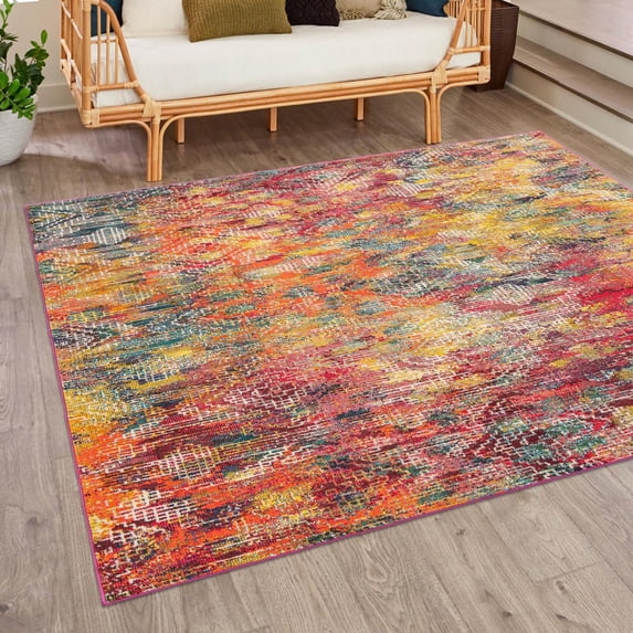 Unique Loom Vivid Collection Area Rug - Bengaluru (7' 10" Square Multi/Orange)