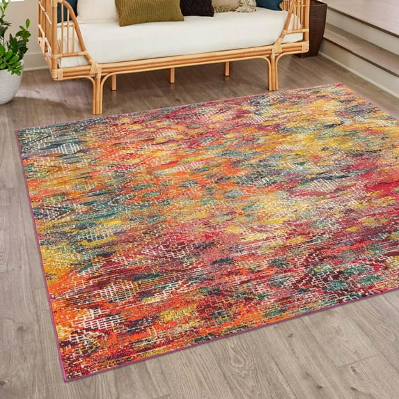 Unique Loom Vivid Collection Area Rug - Bengaluru (9' 10" Square Multi/Orange)