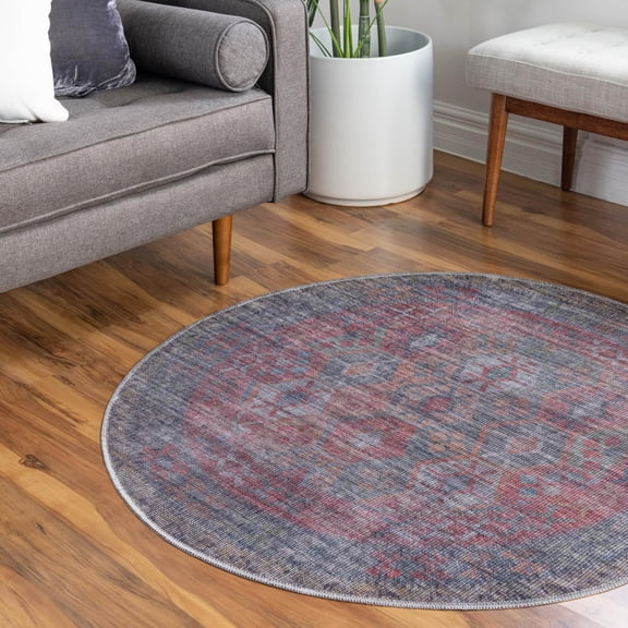 Unique Loom Sisu Collection Area Rug - Bihar (7' 10" Round Rust Blue/Green)