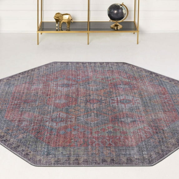 Unique Loom Sisu Collection Area Rug - Bihar (7' 10" Octagon Rust Blue/Green)