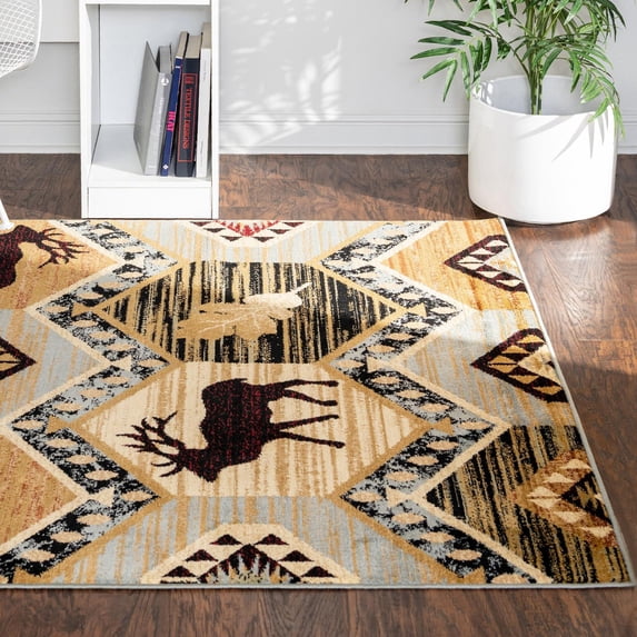 Unique Loom Pioneer Collection Area Rug - Billings (6' 1" x 9' Rectangle Blue/Beige)