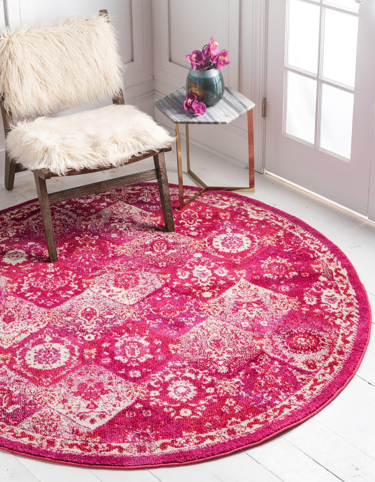 Unique Loom Blake Penrose Rug Magenta/Ivory 3' 3" Round Trellis