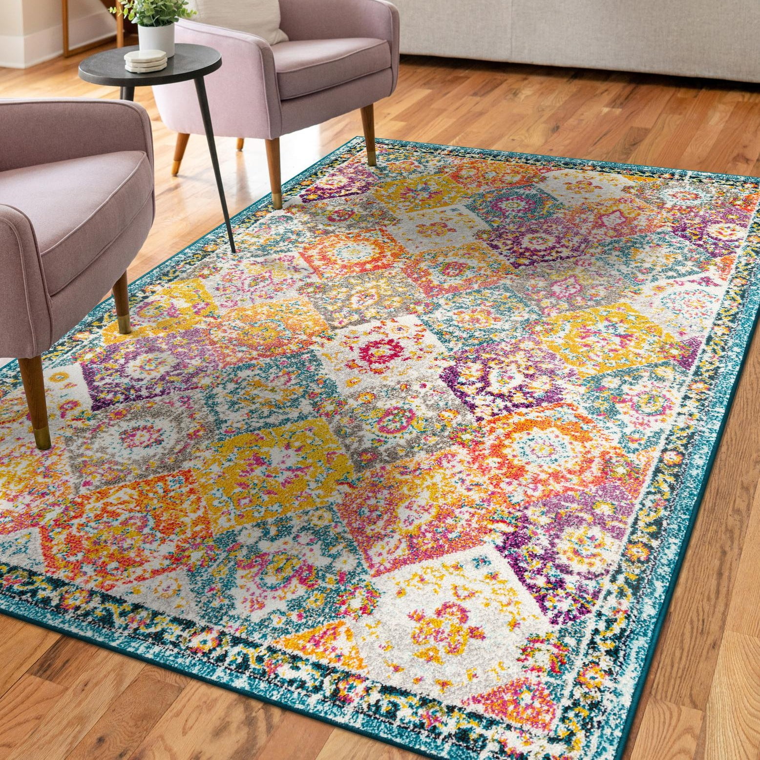 Colorful Rectangular Synthetic Trellis Indoor Area Rug 5' x 8'