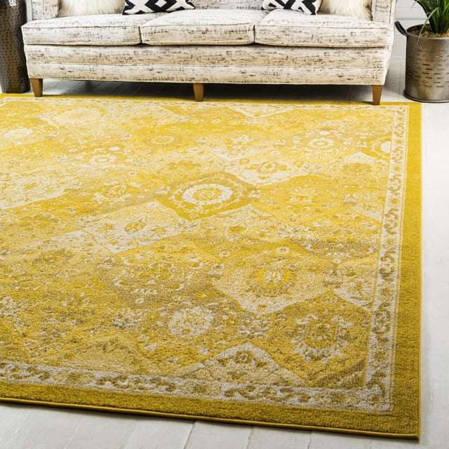 Unique Loom Blake Penrose Rug Yellow/Beige 8' Square Trellis Bohemian