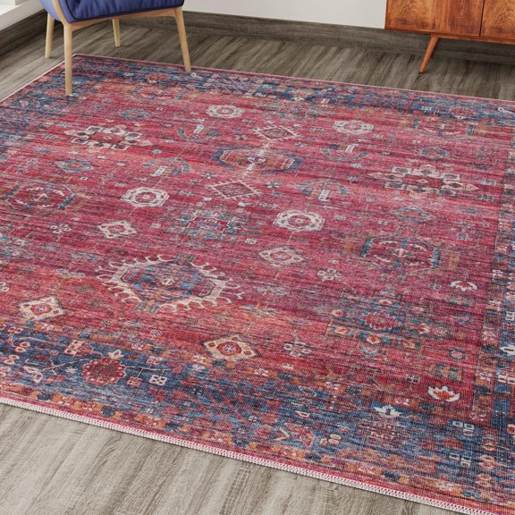 Unique Loom Maahru Collection Area Rug - Blood Moon (10' 6" Square Antique Red/Blue)
