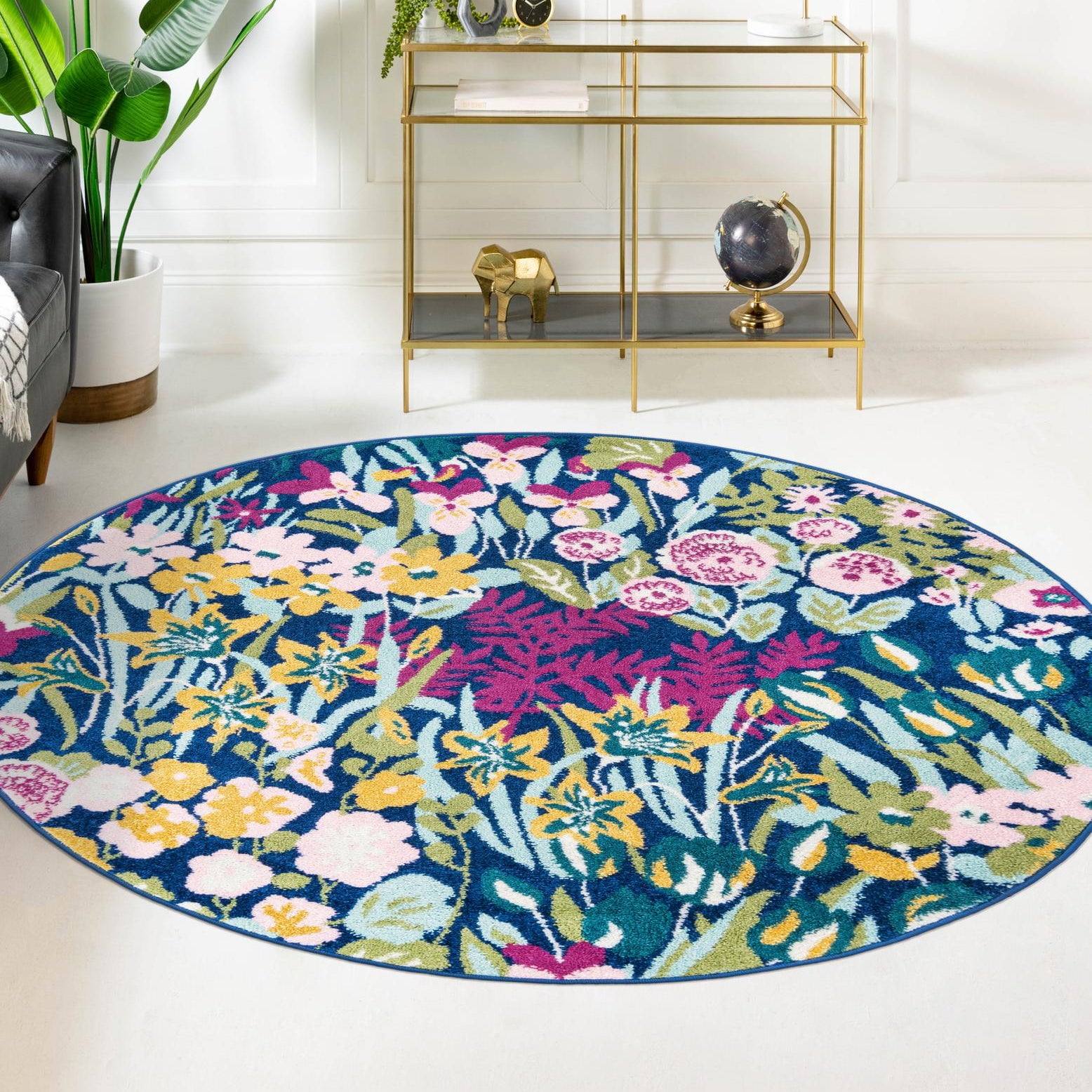 Unique Loom Bloom Collection Area Rug - Celosia (7' Round Multi/Green ...