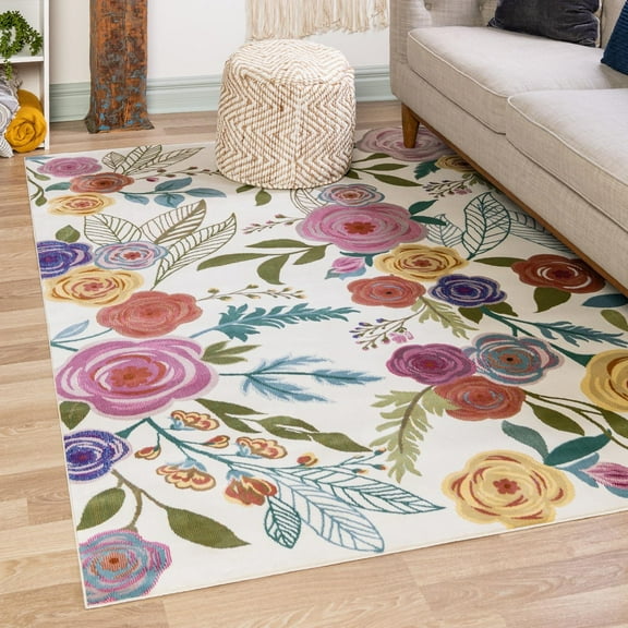 Unique Loom Blossom Collection Area Rug - Ashley (7' 10" x 10' Rectangle Ivory/Light Blue)