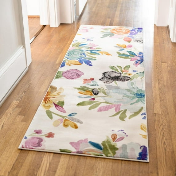 Unique Loom Blossom Collection Area Rug - Laura (2' 7" x 12' Runner Ivory/Black)