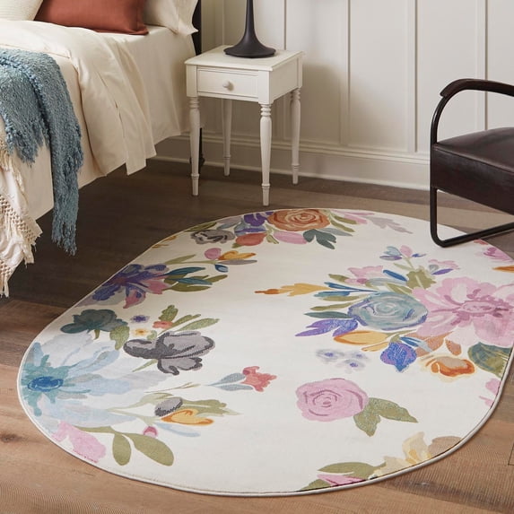 Unique Loom Blossom Collection Area Rug - Laura (4' x 6' Oval Ivory/Black)