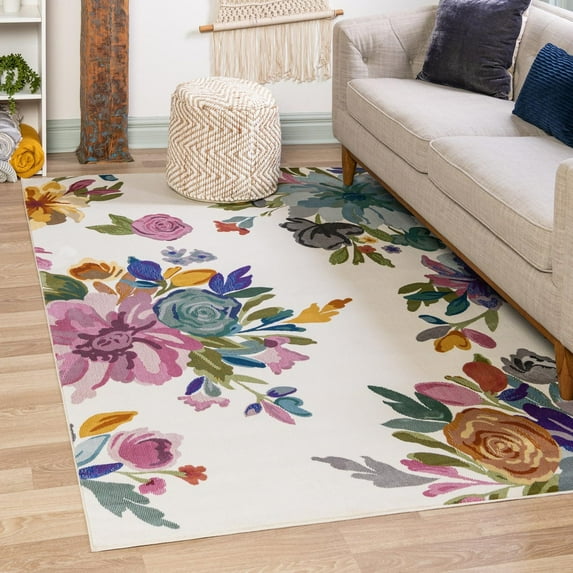 Unique Loom Blossom Collection Area Rug - Laura (7' 10" x 10' Rectangle Ivory/Black)