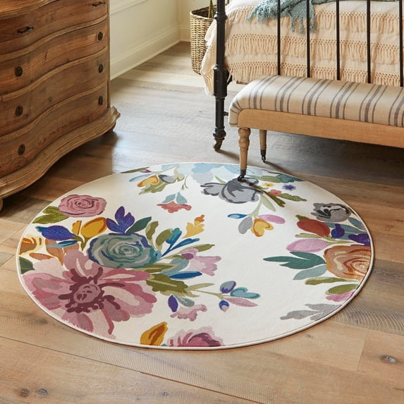 Unique Loom Blossom Collection Area Rug - Laura (7' Round Ivory/Black)