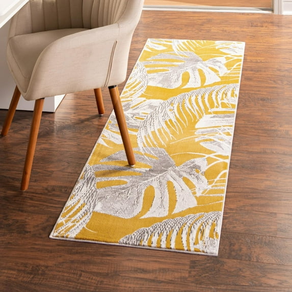 Unique Loom Blossom Collection Area Rug - Montego (2' 7" x 12' Runner Yellow/Ivory)