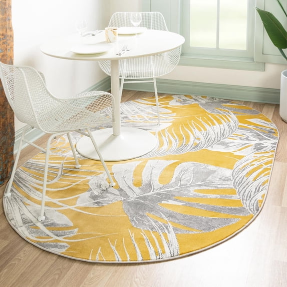 Unique Loom Blossom Collection Area Rug - Montego (5' 3" x 7' 10" Oval Yellow/Ivory)