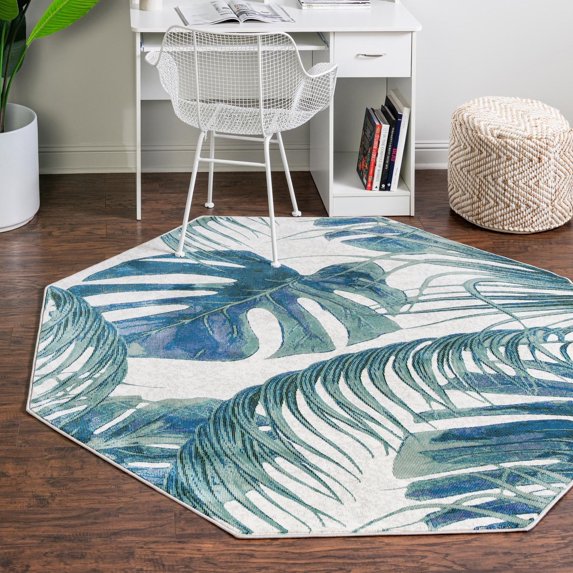 Unique Loom Blossom Collection Area Rug - Montego (6' Octagon Ivory/Blue)