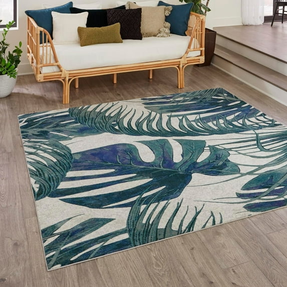 Unique Loom Blossom Collection Area Rug - Montego (7' 10" Square Ivory/Blue)