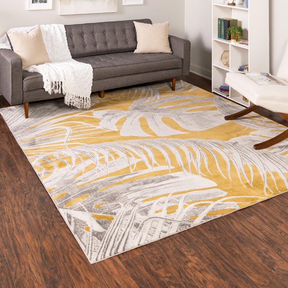 Unique Loom Blossom Collection Area Rug - Montego (7' 10" Square Yellow/Ivory)