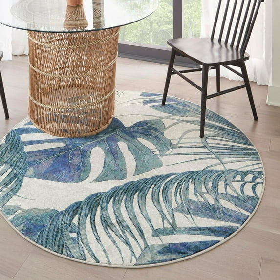 Unique Loom Blossom Collection Area Rug - Montego (7' Round Ivory/Blue)