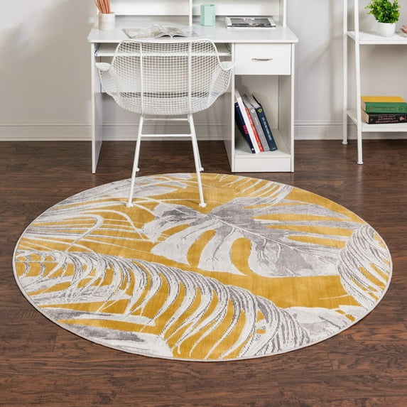 Unique Loom Blossom Collection Area Rug - Montego (7' Round Yellow/Ivory)