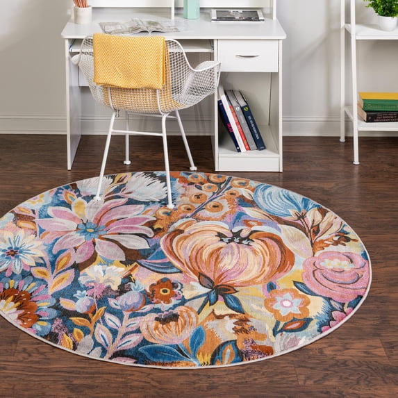Unique Loom Blossom Collection Area Rug - Negril (10' Round Multi/Black)