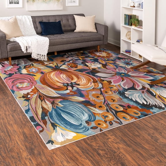 Unique Loom Blossom Collection Area Rug - Negril (10' Square Multi/Black)
