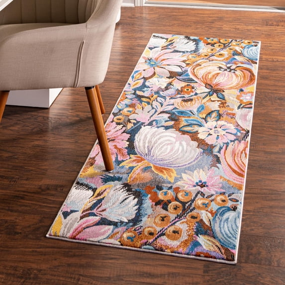 Unique Loom Blossom Collection Area Rug - Negril (2' x 8' Runner Multi/Black)