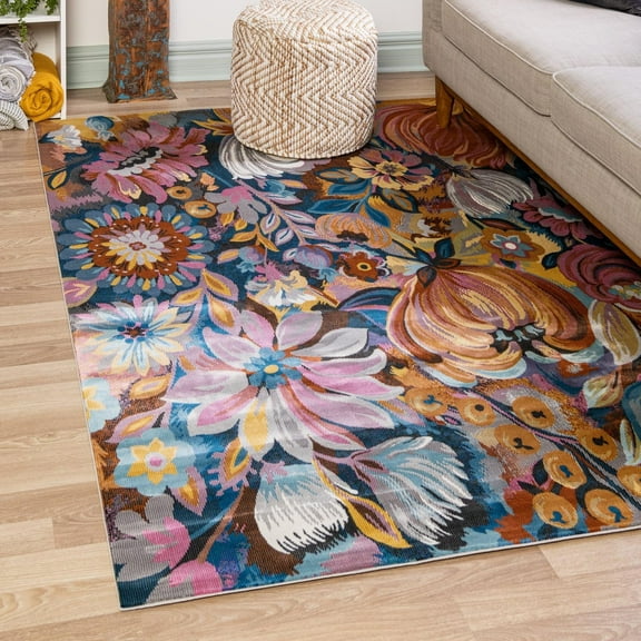 Unique Loom Blossom Collection Area Rug - Negril (5' 3" x 7' 10" Rectangle Multi/Black)